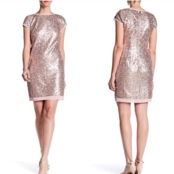 Vince Camuto dress Mini Sheath SEQUIN BLUSH PINK ROSE GOLD SIZE 6 - Picture 2 of 7